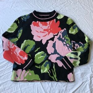 HWR Anthropologie Monogram Laine RARE BLACK FLORAL Sweater